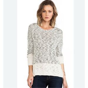 Vince Marl Color-block Sweater Cream Gray Women’s Medium Cotton Linen
